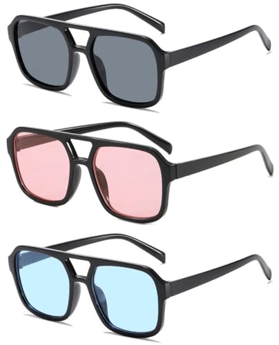Image of Retro 70s Square Aviator Sunglasses Women Men Vintage Rectangle Sunglasses Flat Frame Trendy Shades