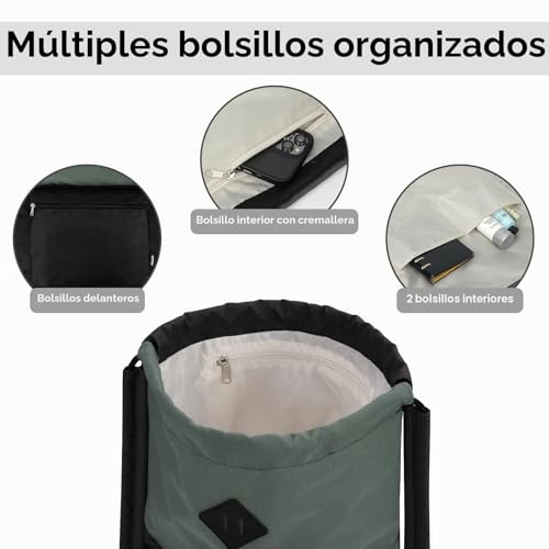 Miniatura 5 de Wandf Mochila Con Cordón, Bolsa Deportiva Para Gimnasio Con Compartimento Húmedo, Bolsa Resistente Al Agua Con Cordón Para Hombres Y Mujeres Negro Con Hombrera