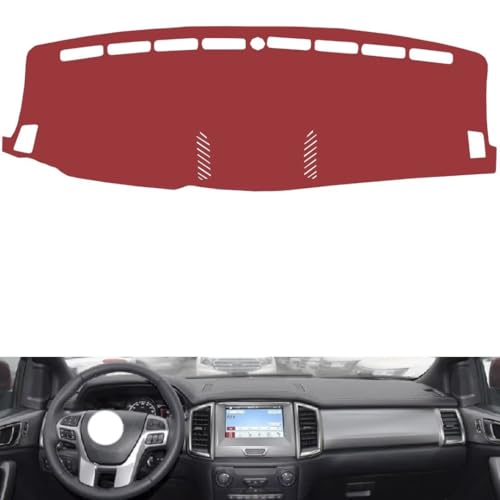 Leather Dash Board Cover mat Compatible with Ford Everest (no Speakers)，Anti-Slip,Sun Protection Dashboard Cover-red