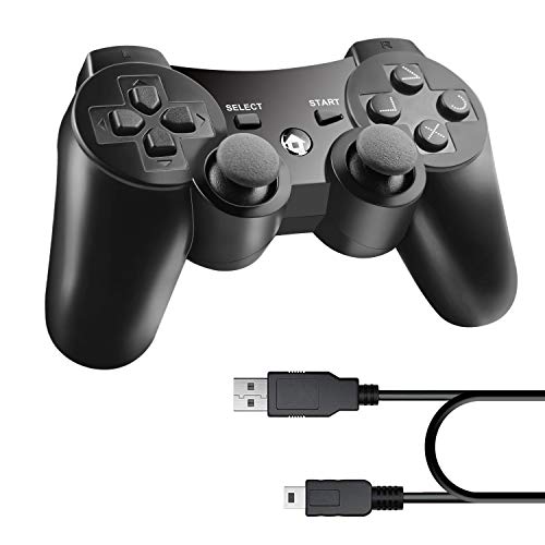 Diswoe Wireless Controller für PS3, Wireless Controller Double Shock Gaming Controller 6-Achsen Bluetooth Gamepad Joystick mit kostenlosem Ladekabel für PS3 Controller