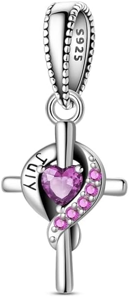 Cross Birthstone Heart Charms Fit for Pandora Bracelets S925 Sterling Silver Pendant Charm Birthday Gift for Her