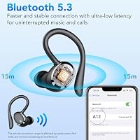 Bluetooth Kopfhörer Sport, Kopfhörer Kabellos Bluetooth 5.3 mit HD Mic, In Ear Kopfhörer mit 4 ENC Klarer Mic, 72 Std Kabellose Kopfhörer mit Tiefer Bass,IPX7 Wasserdicht Ohrhörer mit Ohrhaken,Schwarz – Ansicht 5