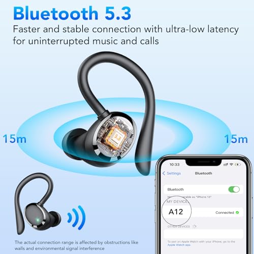 Bluetooth Kopfhörer Sport, Kopfhörer Kabellos Bluetooth 5.3 mit HD Mic, In Ear Kopfhörer mit 4 ENC Klarer Mic… – Ansicht 5