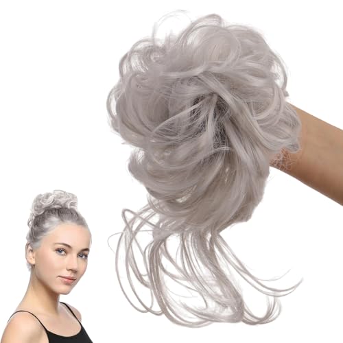 TICKLELY Moño postiço desarrumado, punho postiço de cabelo natural de cavalo mulher sintético encaracolado ondulado extensões de cabelo coelho coelho sintético laço de cabelo desarrumado postiços