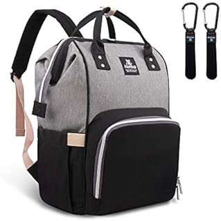 Diaper Bag Backpack, Hafmall Large Baby Diaper Bag with Stroller Hooks, Multifunctional Travel Nappy Bag, Stylish & Waterproof, Gray Black