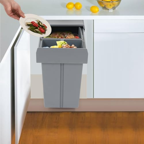 Caneca de basura extraíble doble 30L para cocina gris miniatura 2