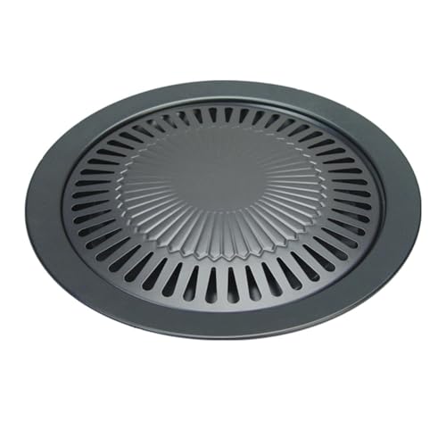 Plancha Antiadherente para cocinas portatiles, Plancha para hornillos. Parilla portatil de 30cm de diámetro con bandeja que recoge grasas. Compatible con todas la marcas de hornillos de gas. FYSHOP