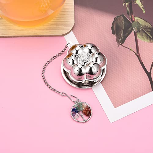 Pair Tea Infuser,7 Chakra Healing Crystal Tree Life Wire Wrapped Pendant Tea Strainer, Natural Stone Reiki Spiritual Quartz Loose Leaf Tea Steeper For Brew Fine Loose Tea And Spices Seasonings #TOP7