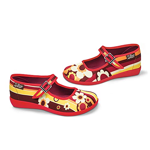 Image of Hot Chocolate Design Chocolaticas Funky Canvas Women's Mary Jane Flat Shoes, 1970 2, 9 UK