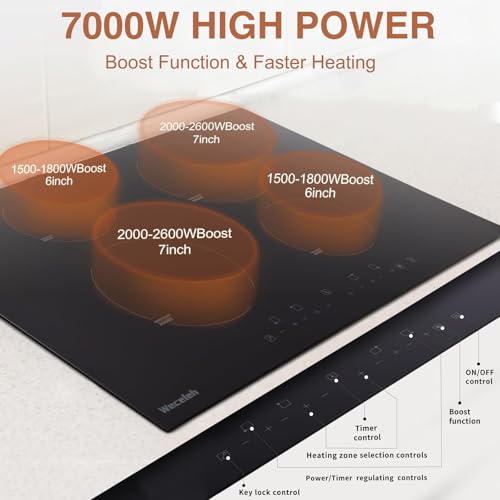 30 Inch Induction Cooktop 4 Burners Built-in Induction Burner with Timer Child Safety Lock 9 Power Levels Shutdown, 7000W Magnetic Stovetop for RV, Apartment, Kitchen, 220-240V