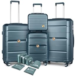 Somago Luggage Sets and Packing Cube Travel Set Lightweight Hardside Polypropylene Suitcases with Double Spinner Wheels and TSA Lock,Ice Blue