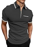 JMIERR Mens Knit Polo Shirts Quarter Zip Shirts Casual Stripe Classic Lightweight Short Sleeve Golf T Shirt,US 40(M),Gray