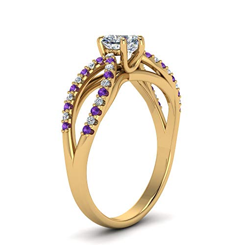 Image of 55Carat Choose Your Gemstone Reverse Pave Split Shank Diamond CZ Ring Yellow Gold Plated Heart Shape Split Shank Engagement Ring Minimal Modern Design Birthday Gift Wedding Gift US Size 4 to 12