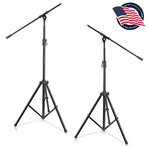 Adjustable Tripod Microphone Boom Stand - Pair of Universal Heavy Duty Lightweight Professional