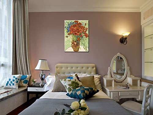 Red Poppies and Daisies Canvas Prints Wall Art of Vincent Van Gogh, Floral Oil Paintings Reproduction Flowers Pictures Artwork on for Bathroom, Bedroom Office Decorations Home Decor - 12"x16"