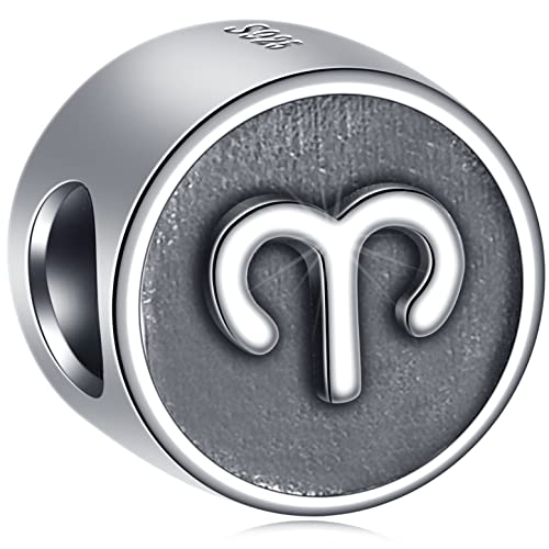 Ariete Segno Zodiacale Charms Fit Pandora Braccialetto di Pasqua, Antico Argento Sterling Compleanno Oroscopo Stella Segni Collana Perline, 12 Costellazione Astrologia Charm, Regali per Mamma/Papà