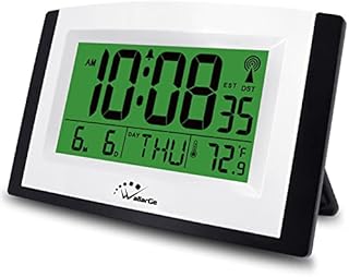 WallarGe Atomic Clock with Night Light,Digital Wall Clock or Desk Clock,7.6In Digital Alarm Clock,Battery Operated,Auto DST,Calendar,Temperature for Bedroom/Kitchen/Office. (with Backlight)
