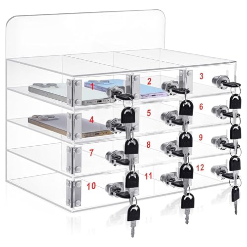 Zertylre Acryl Handy-Aufbewahrungsbox, Handy-Aufbewahrungsschrank mit Türschlössern und Schlüsseln, für Klassenzimmer, Büro, Fitnessstudio, Wandmontage & Schreibtisch (12 Fächer)