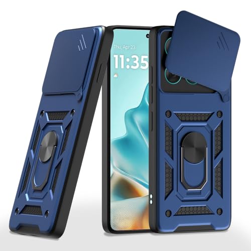 Image of Pikkme Back Cover for Motorola Moto Edge 60 Pro 5G | 360 Protection Case | Sliding Camera Shield Cover & Ring Holder Stand D10 Tough Armor Bumper Case (Blue)
