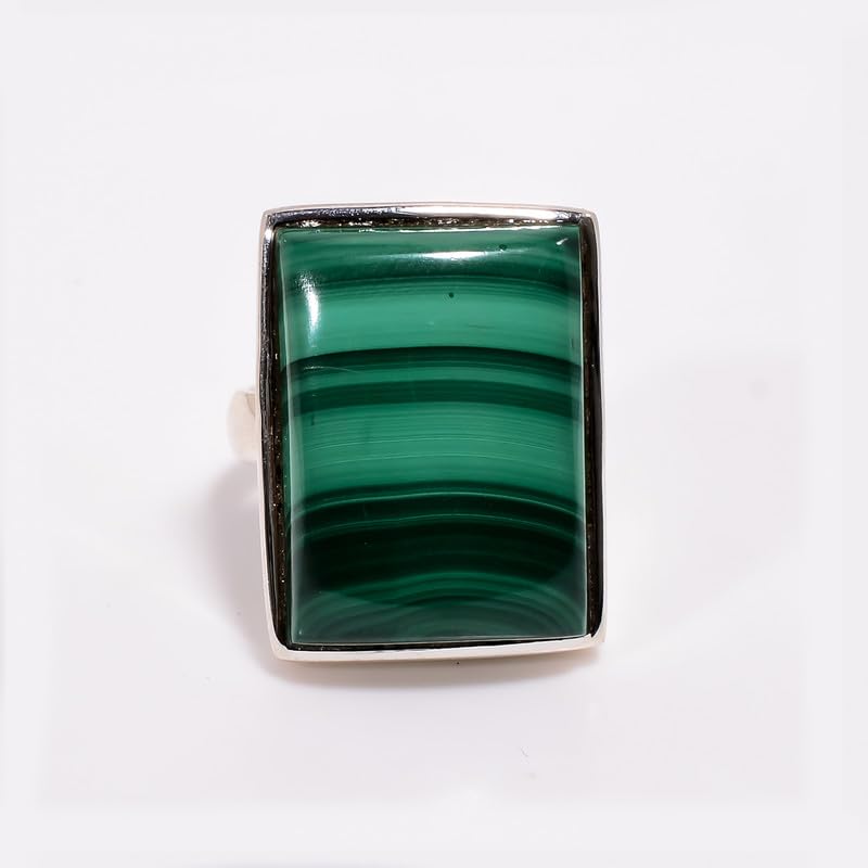 Bague fiançailles malachite et argent faite main style vintage