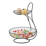 Veggie Stand - Fruit Basket | 2-Tier Countertop Fruit Storage Basket for Pantry Shelf Party Buffet Break Room Apartment Kitchen Office Dining Table Metal Wire Bread Holder 1-Pack Black
