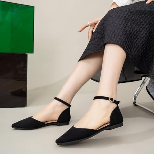 Hee grand Flats for Women Closed Pointed Toe Ankle Strap Ballet Flats Comfortable Light Weight Suede Dress Shoes Office Work Shoes3
