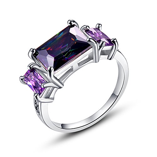 Psiroy 925 Sterling Silver Created Rainbow Topaz Filled 3 Stone Enagement Ring Size 10