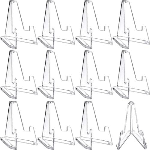 Boao 12 Packs Mini Clear Acrylic Easel Stands Coin Display Easel Holder Baseball Sports Card Stands Trading Graded Card Easel Stand, 2.25 Inch Tall