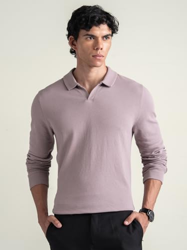 Image of DAMENSCH Statement Popcorn Johnny Collar Full Sleeve Polo with Premium Cotton Blend, Popcorn Texture, Colours by High-IQ Dyes Heavy Weight Fabric T-Shirt for Men