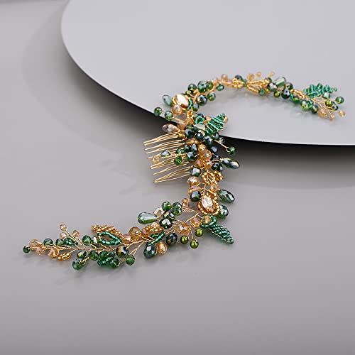Beryuan Cute Beads Hair Comb For Bride Women Girls Crystals Hair Comb Multi-Color Beaded Hair Comb Green 1 #TOP3