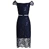 Women's Elegant Fixed V-Neck Classic Floral Lace Bodycon Cocktail Lace Dress (931B-1-3 Navy, L)