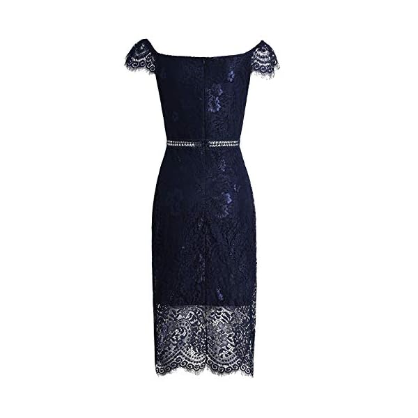 Women's Elegant Fixed V-Neck Classic Floral Lace Bodycon Cocktail Lace Dress (931B-1-3 Navy, L)