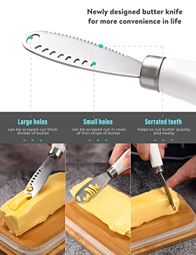 Butter Dish with Lid, Metal Butter Dish with Multi-Functional knife, Lightweight Unbreakable Butter Container for Countertop Upgrade Double Silicone Seal, 14x5x9cm,White - Image 5