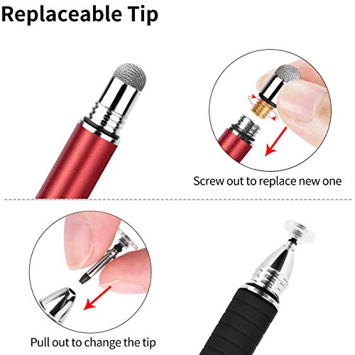 Mixoo Stylus Pens for Touch Screens - Disc & Fiber Tip 2 in 1 High Sensitivity Universal Stylus for iPad, iPhone, Tablets and Other Capacitive Touch Screens (Red) - Thumbnail 5