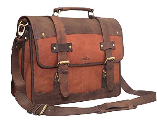 LEADERACHIGenuine Vintage Pure Leather Handmade Tan Unisex Bag Cross Over Shoulder Office Messenger Briefcase Bag with 15.6 inch Laptop Compartmentrachi Genuine Vintage Hunter Leather Wallet.