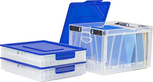 Storex Folding Storage Cube/Collapsible Crate with Lid, 17.25 x 14.25 x 10.5 Inches, Clear/Blue, 4-Pack (61819B04C)