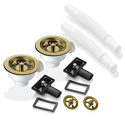 2X 90mm Gold Strainer Waste, 2X Overflow for Astini RAK Rangemaster Ceramic Sink