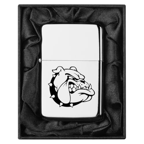 Encendedor en estuche negro con cara de bulldog cromado