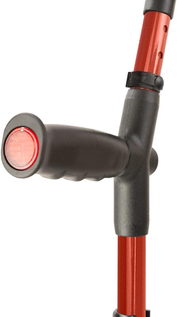 Flexyfoot Shock Absorbing Soft Grip Double Adjustable Crutch - Improves Safety, Improves Grip, Reduces Shocks & Jarring – Single - Red