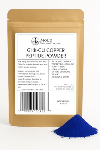Molu Premium GHK-Cu Copper Peptide Powder >99% Purity Ideal for DIY Formulations - 1 gram