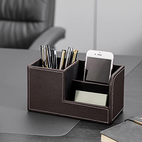 Shaidojio Desk Organizers, Pen Pencil Holder For Desk, Brown Pu Leather Desk Accessories With 1Pcs Coaster, Multi-Functional Storage Box With Stationery Remote Control Holder, School Office Supplies #TOP6