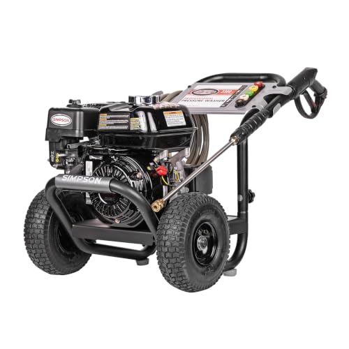 SIMPSON Cleaning PS3228 PowerShot 3300 PSI Gas Pressure Washer, 2.5 GPM, Honda GX200 Engine, Includes Spray Gun and Extension Wand, 5 QC Nozzle Tips, 5/16-inch x 25-foot MorFlex Hose, 49-State