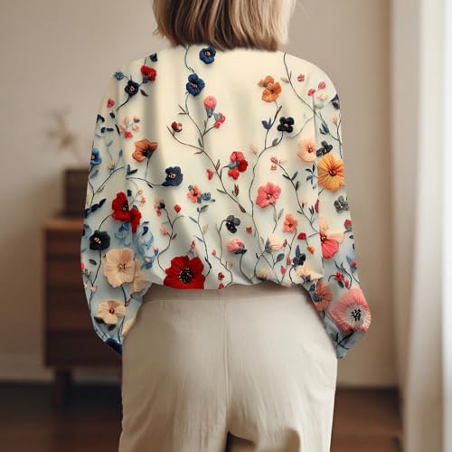 Button Down Shirts for Women Dressy Floral Printed Long Sleeve Blouse Business Casual Work Tops3