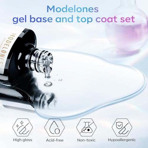 Modelones Base Coat Top Coat Gel UV LED Nagellack Set No Wipe Unterlack & Überlack 10ml x 2 für Gelnägel Nail Art Maniküre Nageldesign… – Ansicht 6