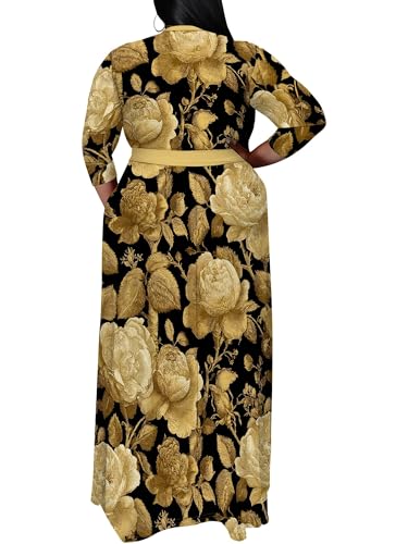 Image of SUZONANA Women's Plus Size Maxi Dresses Casual Loose Short Sleeve Long Maxi Dress with Belt Wedding