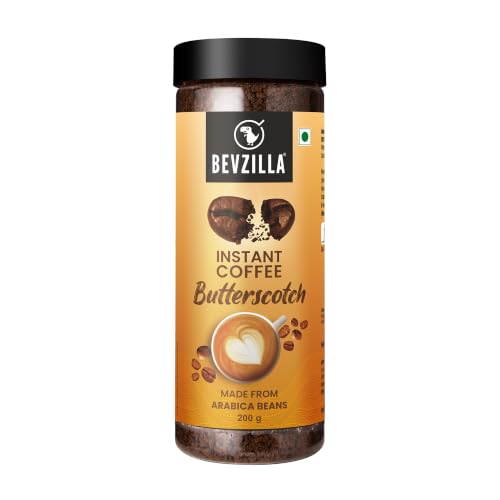 Image of Bevzilla Butterscotch Flavoured Instant Coffee Powder - 400 Gram (200gx2) | Arabica Beans | Perfect for Espresso, Latte & Cappuccino | Enjoy Hot & Cold Brews