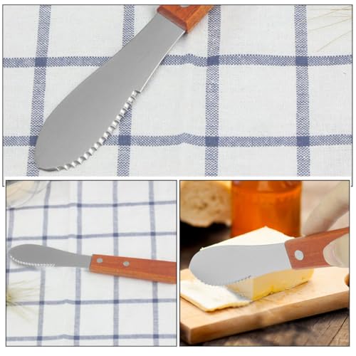 Set de 4 espátulas de queso con mango de madera y acero inoxidable para cocina 4