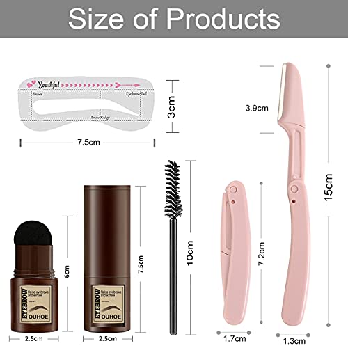 One Step Eyebrow Stamp Shaping Kit Professional Brow Stamp Waterproof Hairline Shadow Powder Stick With 10 Reusable Eyebrow Stencils 4 Pen Brushes Makeup Gift (Black Brown) #TOP1
