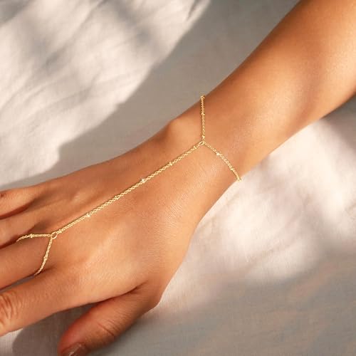 MIDEEO 14K Gold Plated Hand Chain Bracelet for Women-Hypoallergenic Waterproof Hand Chain Ring Bracelet Body Jewelry Gift4