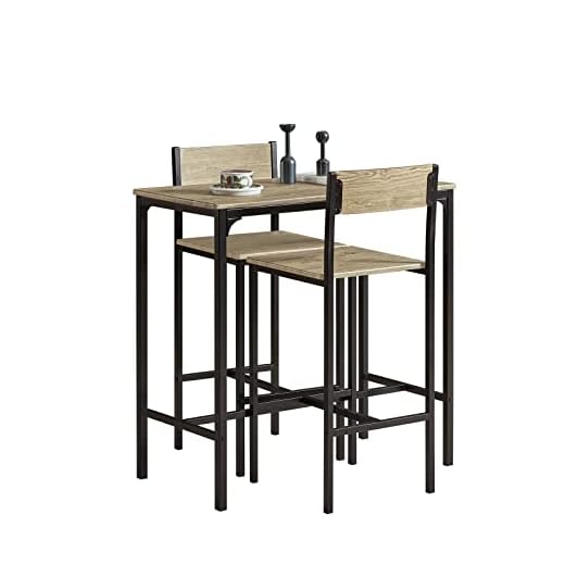 Haotian OGT03-N, 3 Piece Dining Set, Dining Table with 2 Stools, Bar Table Set, Home Kitchen Breakfast Table, Bar Table with 2 Bar Chairs, Kitchen Counter with Bar Chairs, 34.25 ”Height Table